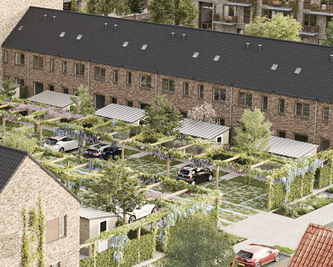 Autovrije straten en groene parkeerhoven Autovrije straten en groene parkeerhoven